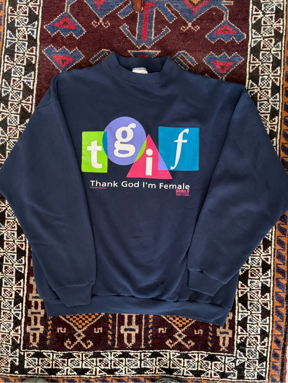 Vintage Thank God I'm Female (TGIF) Navy Graphic Sweatshirt